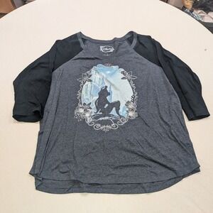 Disney Little Mermaid Ariel Raglan Graphic Tee Charcoal Black 3/4 Sleeve Size 3